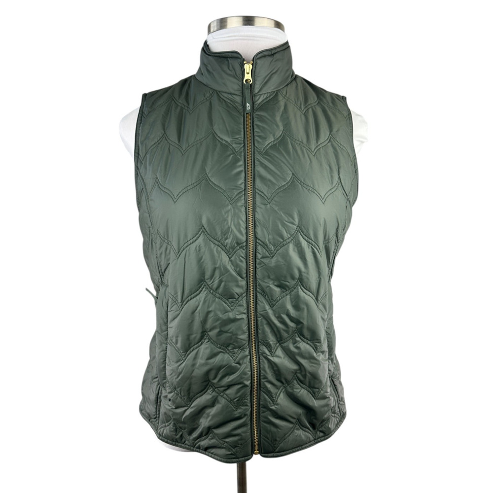 Vineyard Vines Chevron Quilted Whale Tail Vest Green Gold Full Zip Women's Large - Picture 2 of 14